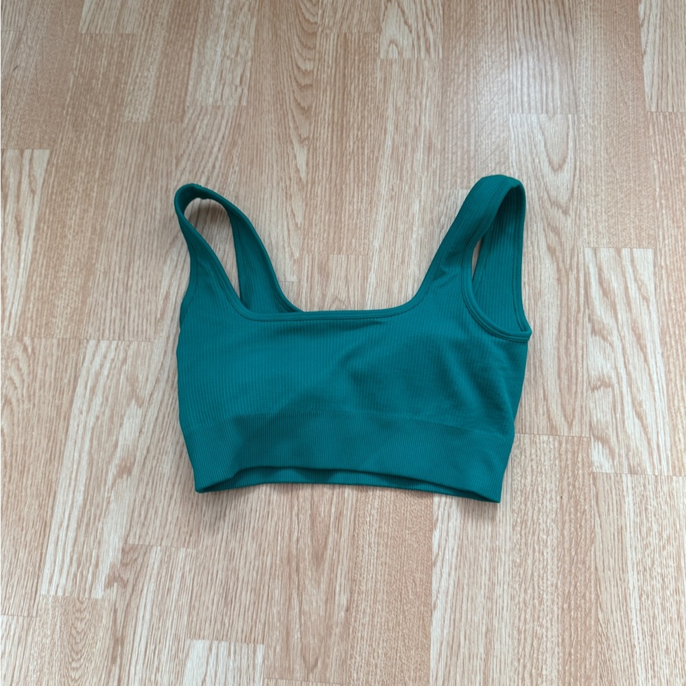 Teal Ribbed Sports Bra